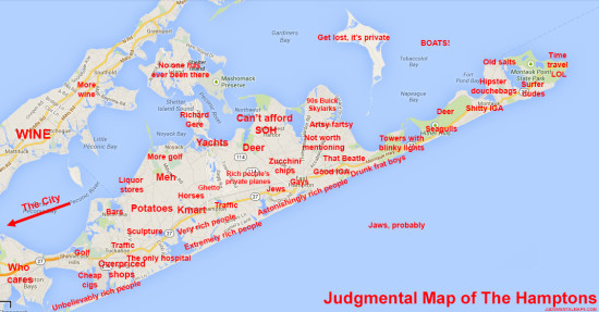 judgemental map of the Hamptons