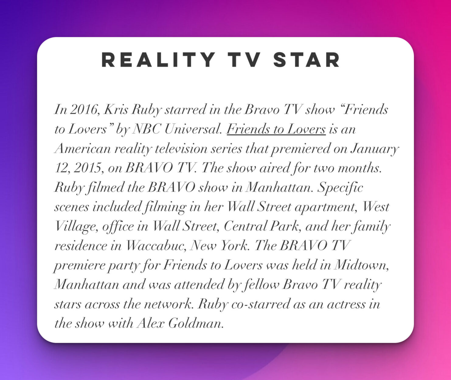 reality tv star American actress bravo tv Kristen Ruby 