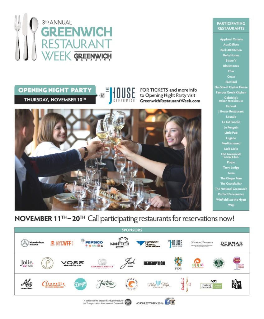 Greenwich Restaurant Week & Opening Night Party- Thursday, November 10th