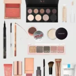 Collage with various makeup products