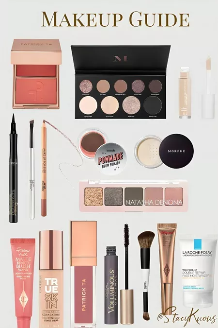 Collage with various makeup products