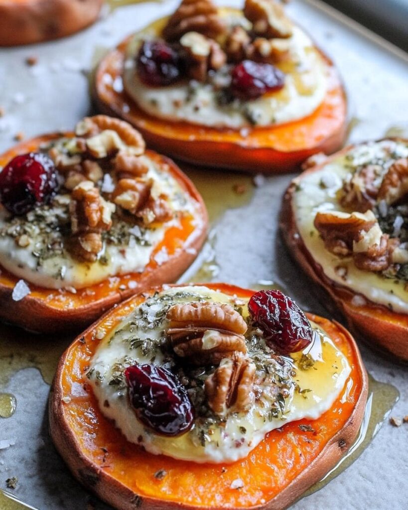 Sweet Potato Rounds with Herbed Ricotta, Walnuts, and Cranberries 🍠🧀