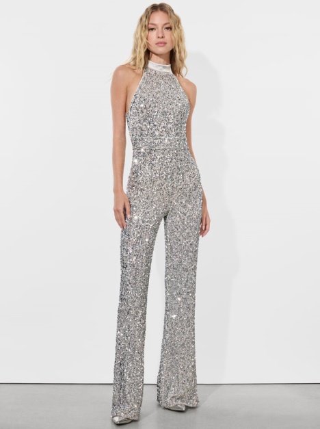 CATALINE SEQUIN JUMPSUIT - SILVER - Alice And Olivia