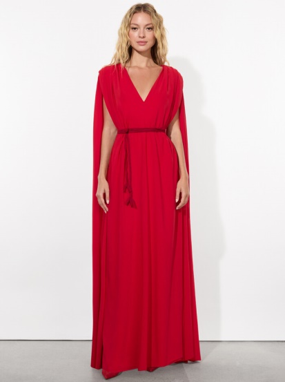 ZENAIDA MAXI CAPE DRESS - BRIGHT RUBY image 4 - Alice And Olivia