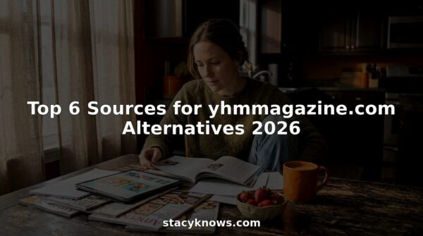 Woman comparing lifestyle magazines at kitchen table