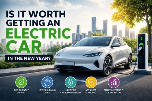 Modern electric car charging at a public EV charging station in 2026