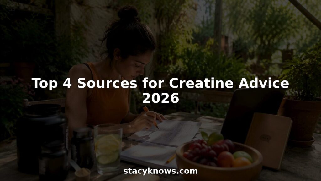 Woman reviewing creatine supplement information at home