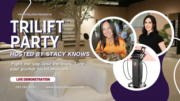 Lifestyle blogger Stacyknows hosts an exclusive TriLift beauty and wellness event at PRO EYECARE in Greenwich, featuring non-invasive facial rejuvenation treatments, live demonstrations, wine, and light bites.