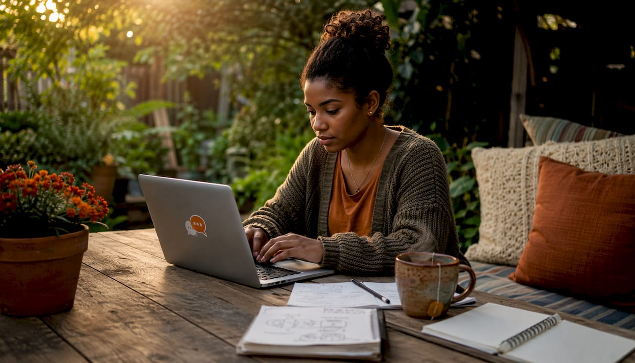 Woman working on charity fundraiser laptop