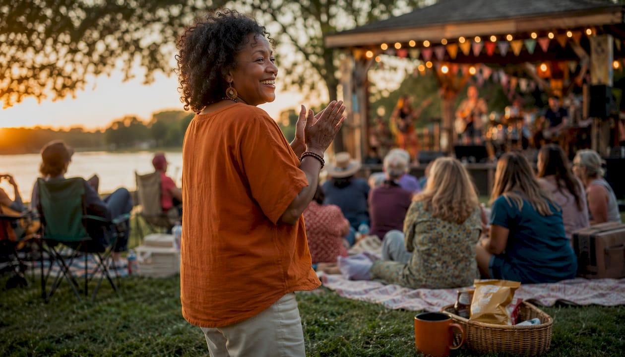 Woman enjoying music at outdoor community event
