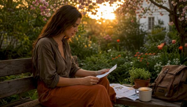 Woman planning weekend getaway outdoors