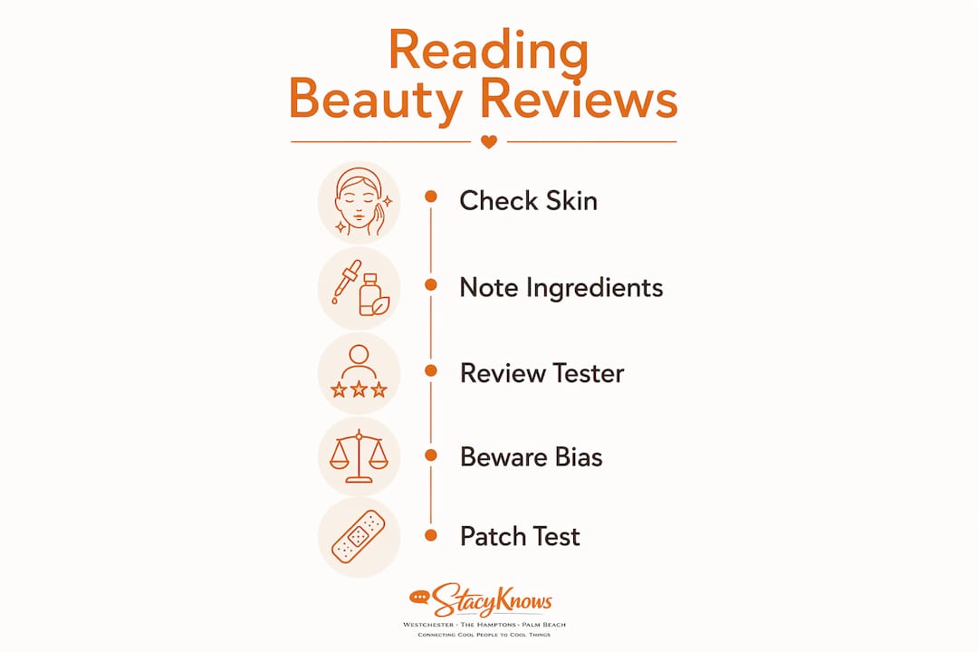 Infographic showing steps to read beauty reviews