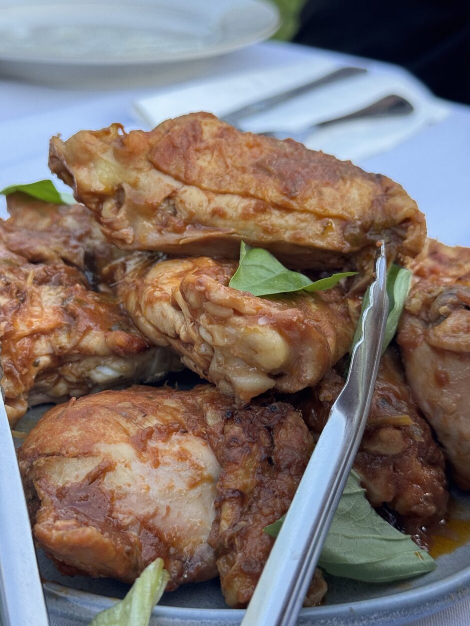  Farm-to-table chicken with fresh basil served family style at Cabbage Hill Farm.