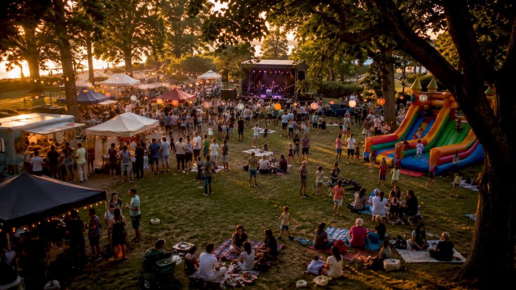 Crowded Bedford outdoor community festival