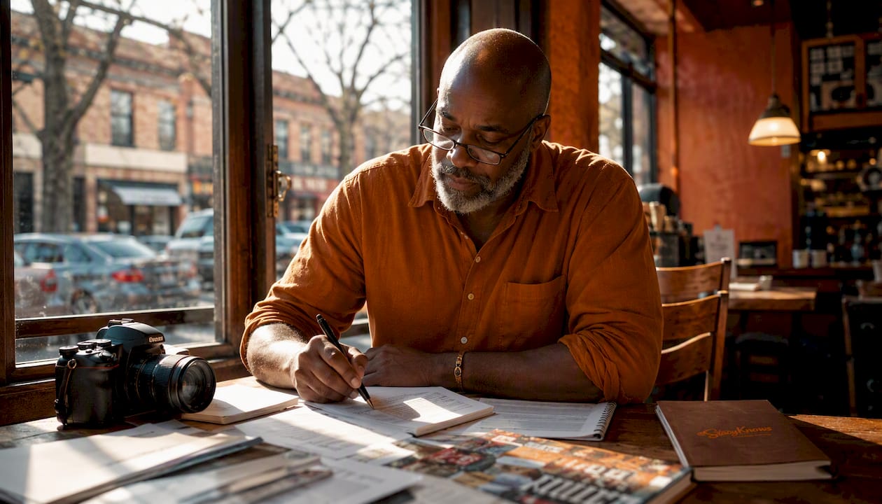 Journalist preparing long-form celebrity interview