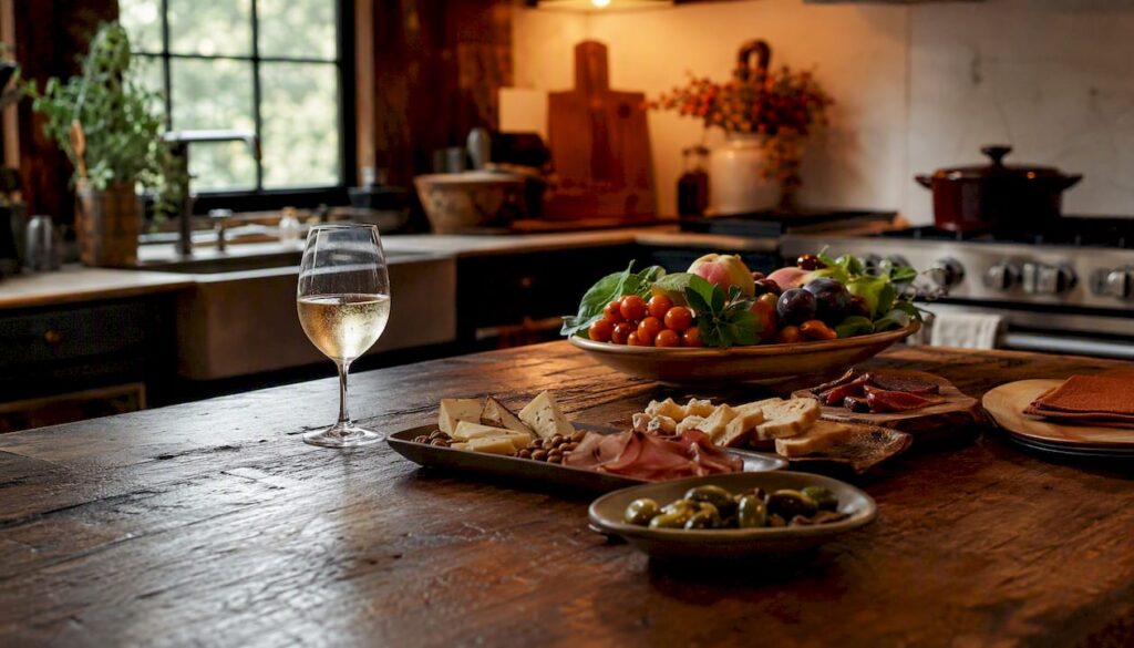 Rustic Westchester restaurant table with seasonal dish