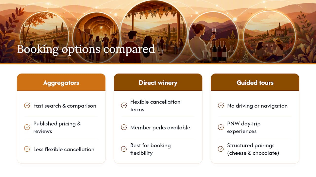 Comparison diagram of wine tasting booking options