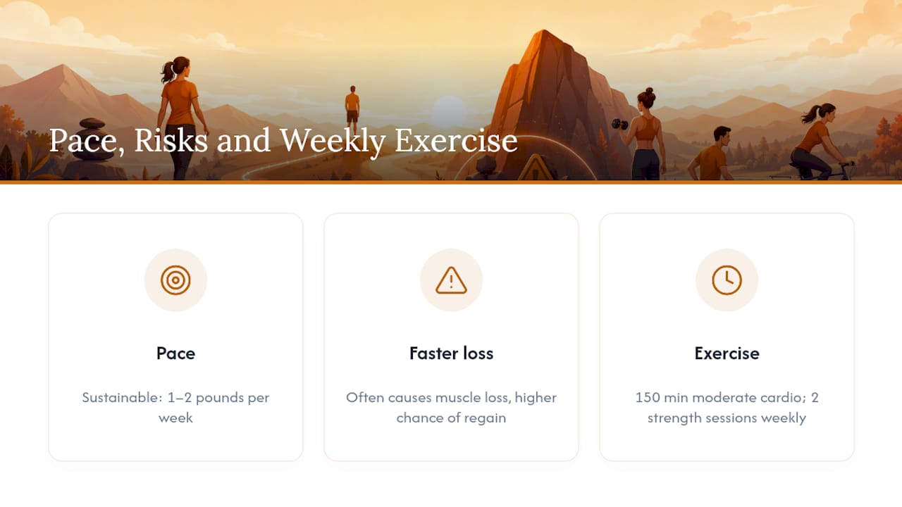 Diagram of sustainable weight loss pace with exercise guidelines