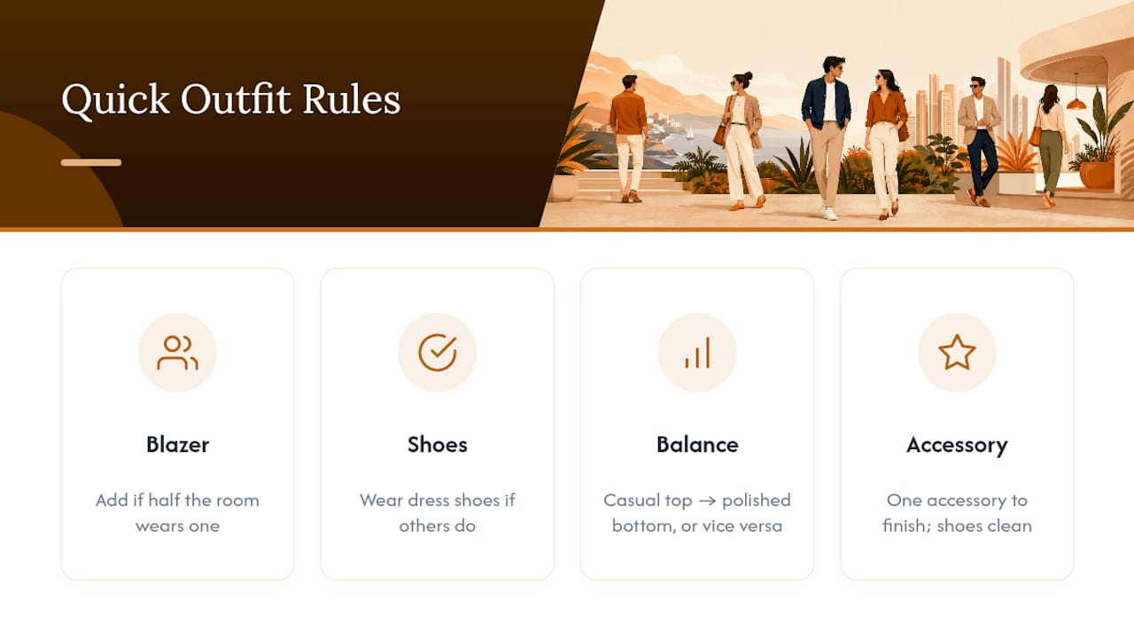 Infographic of smart casual outfit decision rules