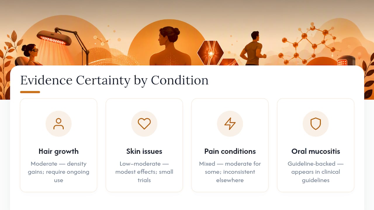 Certainty levels of red light therapy clinical evidence