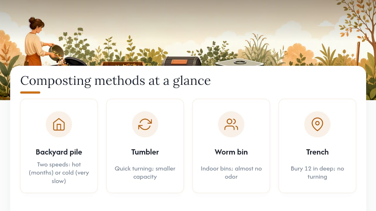 Diagram comparing home composting methods