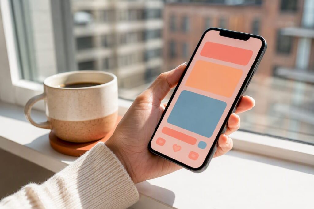 Hand checking blurred dating app notifications