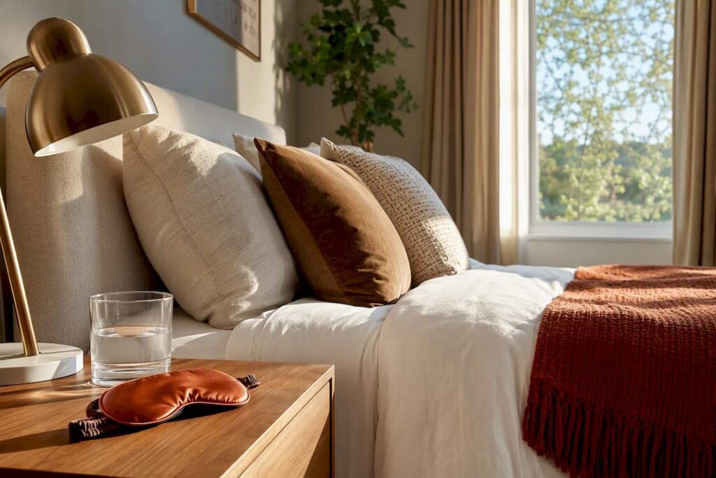 Bright bedroom prepared for better sleep
