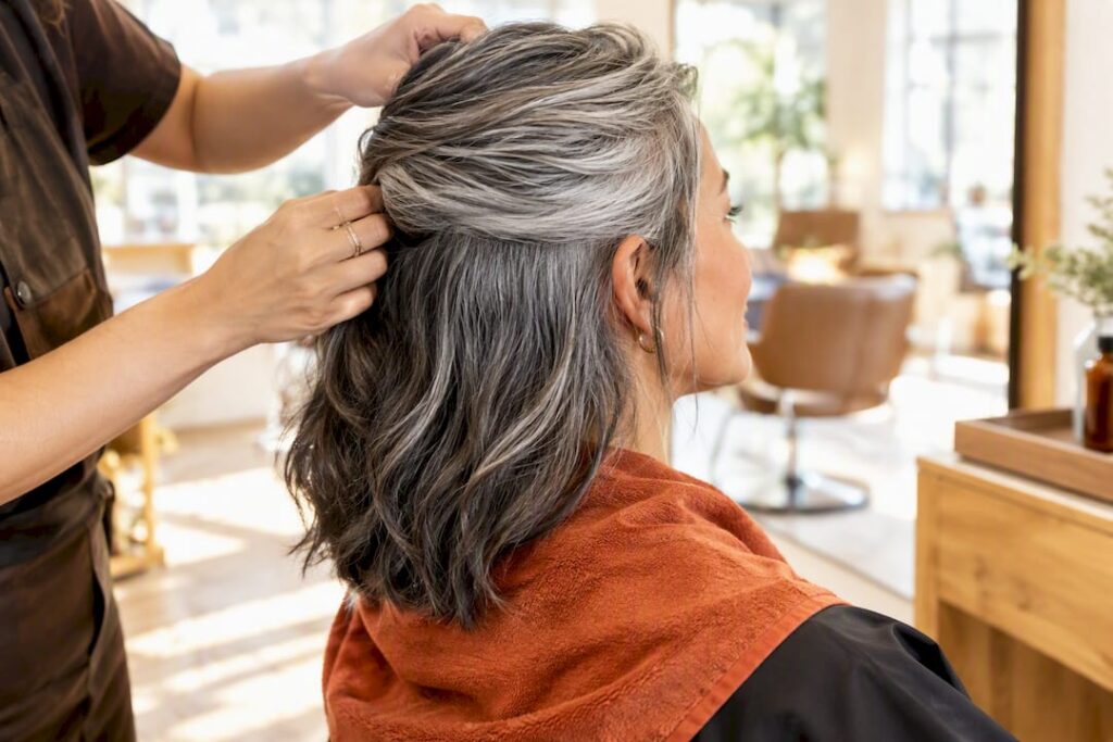 Woman revealing softly blended silver roots
