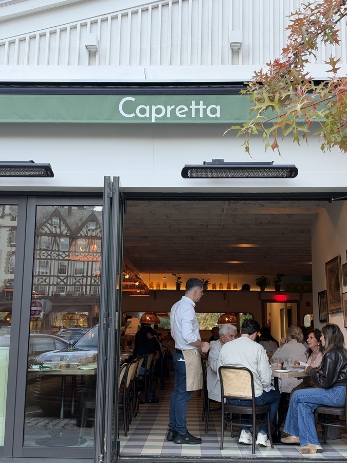 Capretta entrance and sign on Spencer Place in Scarsdale.