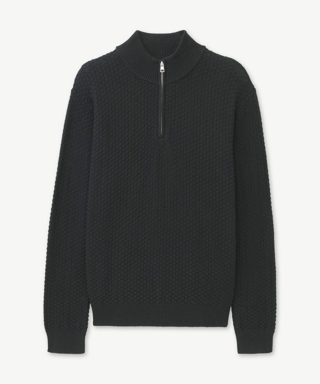 NAADAM Cotton Cashmere Textured Quarter Zip in black