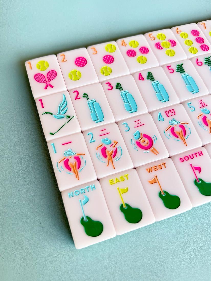 Charleston Mahjong Club tile set with tennis, golf and pickleball icons