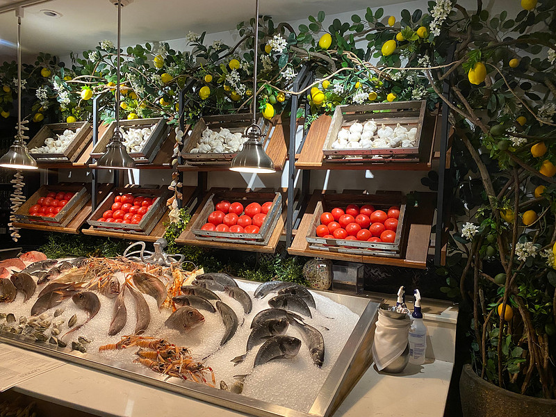Fresh fish and produce display at Lefkes at The Modern