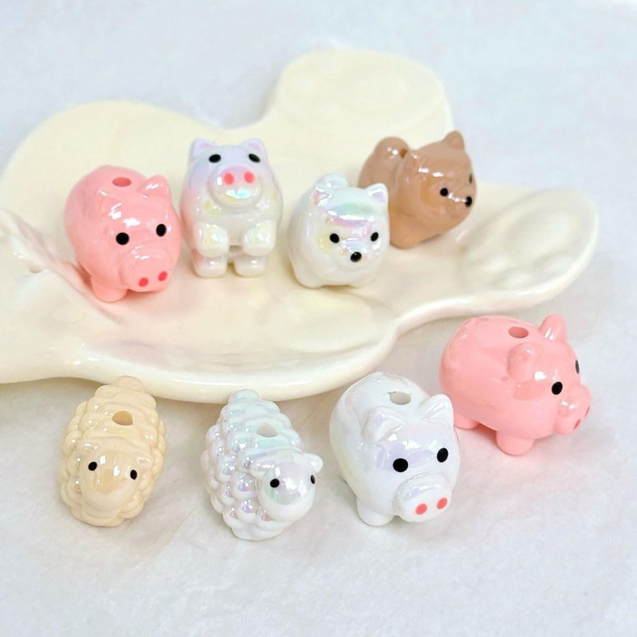 Pastel pig, sheep and dog charms