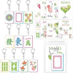 Acrylic mahjong tile keychains with cocktail cards