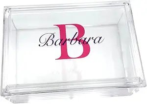 Clear acrylic box with a personalized name